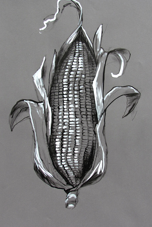 Liz Downing drawing, Corn is in the Bin