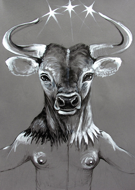 Liz Downing drawing, Venus, The Great Horned Bull