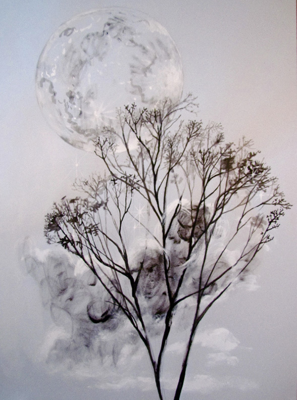 Liz Downing drawing,  Moon in the Maple