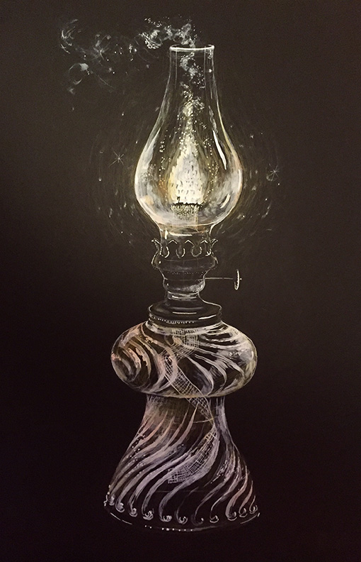 Liz Downing drawing,  Oil Lamp in a Galaxy