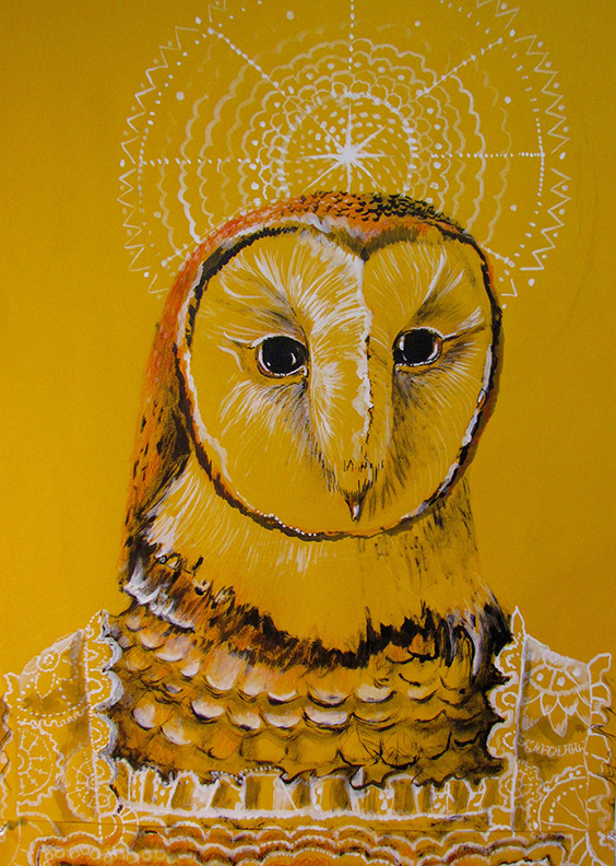 Liz Downing drawing, Owl in Apron