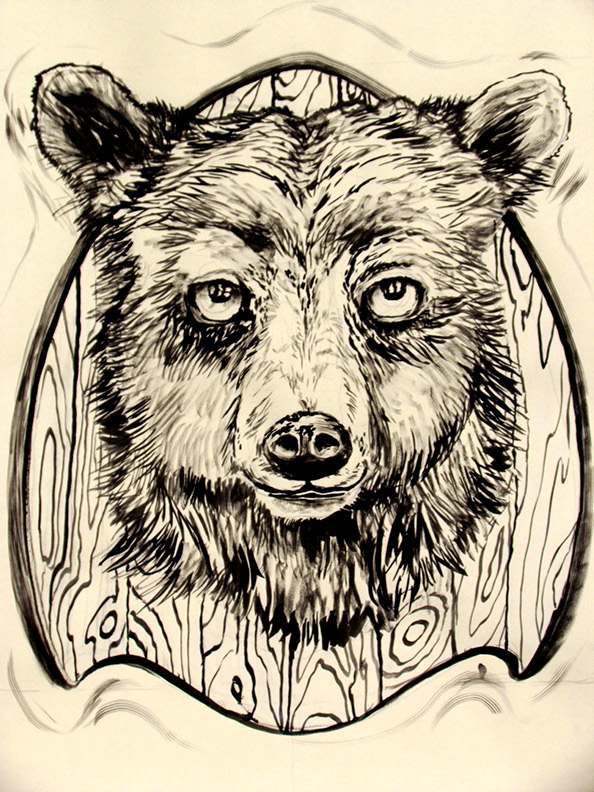 Liz Downing drawing, Taxidermied Bear