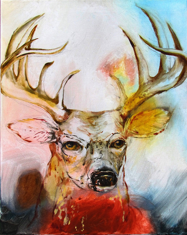 Liz Downing painting, August Deer on Pink