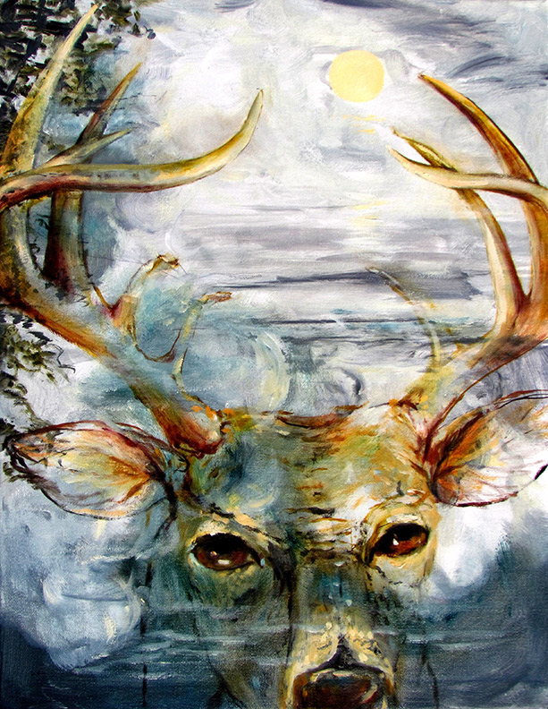 Liz Downing painting, August Deer Reflection