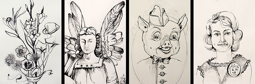 Liz Downing drawings gallery, The Living Stuffed Animal and Crankie Series 