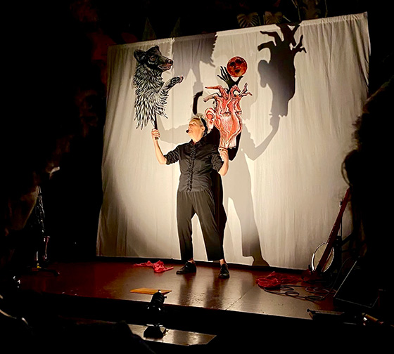 Liz Downing and her shadow puppet performance